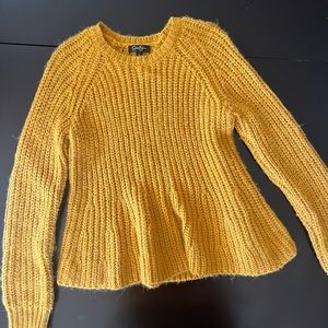 Jessica Simpson Mustard Yellow Knit Aria Swing Hem Acrylic Sweater Small